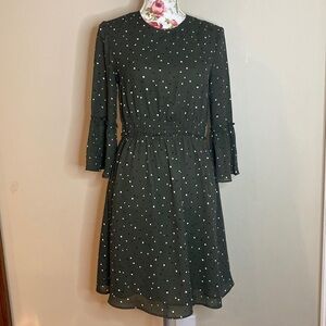 H&M | green and black & white polka dot bell sleeved dress